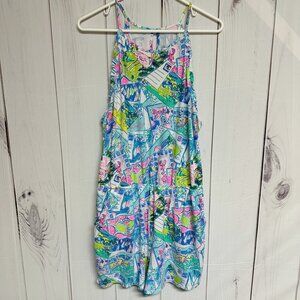 Lilly Pulitzer Daley Romper Large Pop Up Wish You Were Here EUC